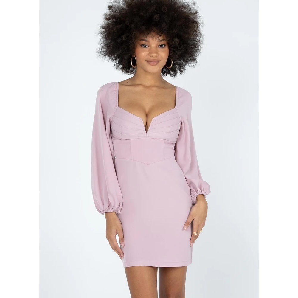 Princess Polly Zoella Corset Long Sleeve Mini Dress Barbiecore Pink Size 4